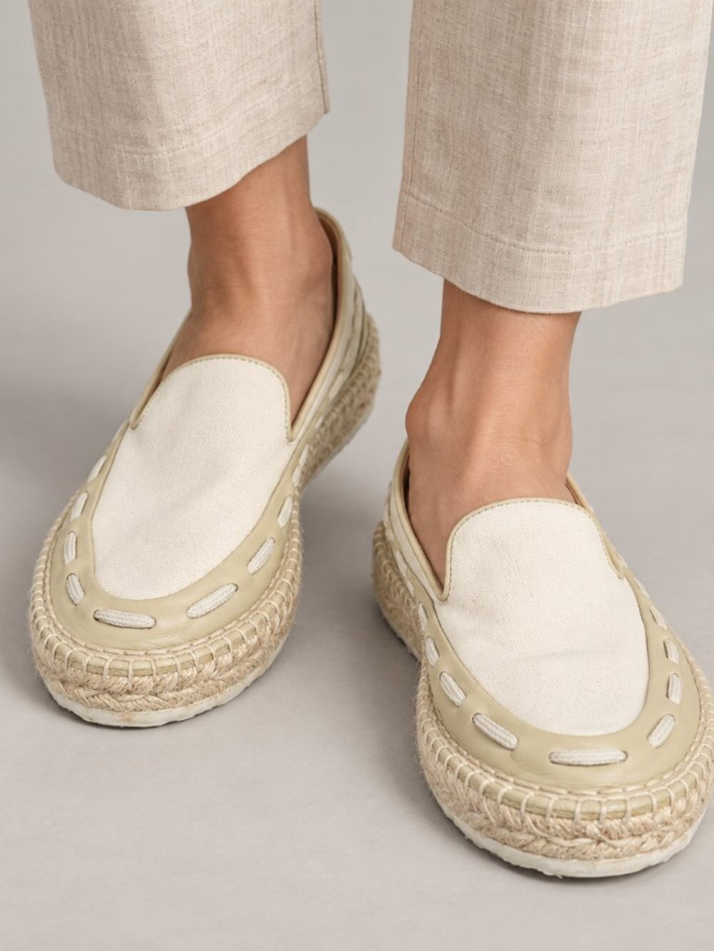 Bottega Veneta Cream and White Espadrille Slip-On Shoes